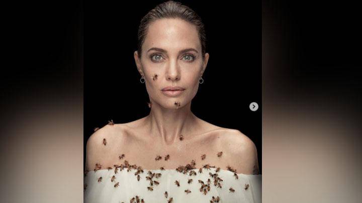 Angelina Jolie sits with bees on her body for 18 minutes for a striking photoshoot