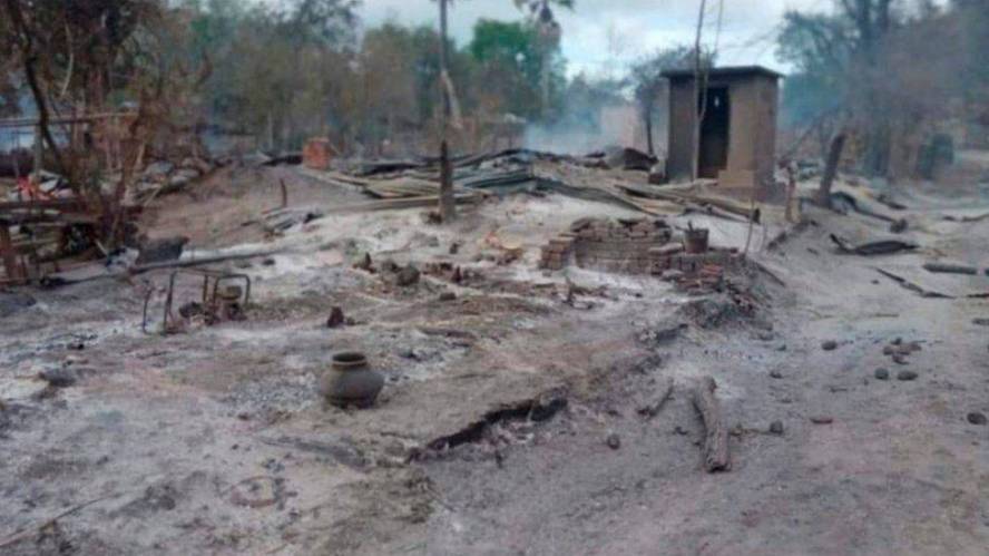 Village in Central Myanmar burned down after clashes with a local militia