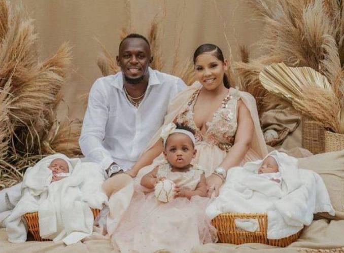 Usain Bolt announced his newborn twin sons Thunder and Saint Leo