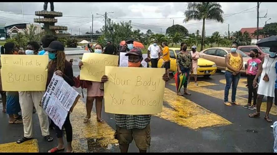 Protesters oppose the 'forced' vaccination of COVID-19 in Guyana