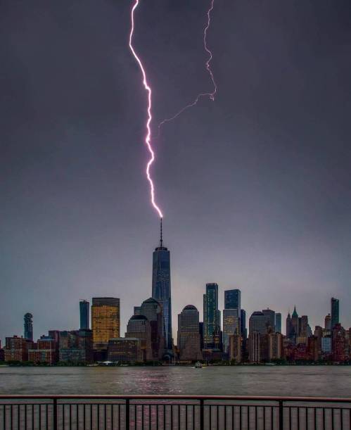 Lightning strikes One World Trade Center in New York  City