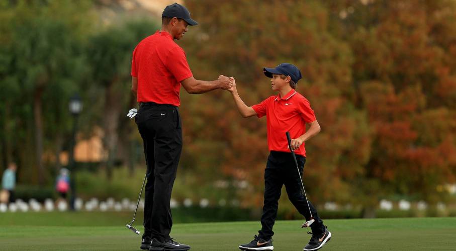 Tiger Woods claims second place alongside 12 year old son on competitive return