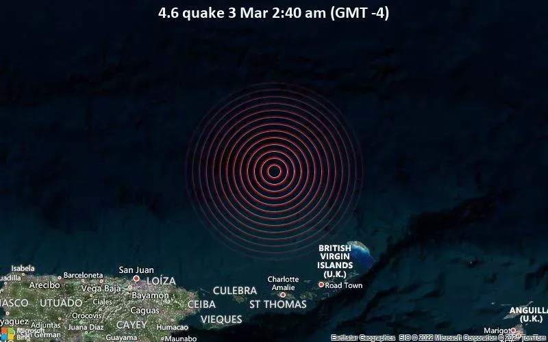 Magnitude 4.6 earthquake strikes near Road Town, British Virgin Islands