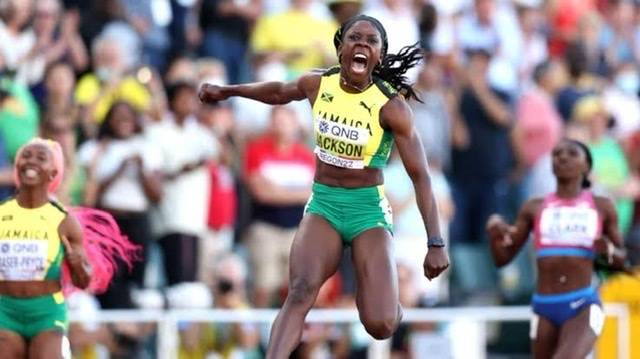Jamaica’s Shericka Jackson wins 200m gold with Dina Asher-Smith third