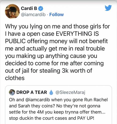 Cardi B Fires Back After Twitter User Accuses Husband Offset of Cheating With Saweetie
