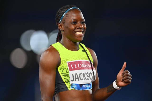 Shericka Jackson of Jamaica talks up a tilt at Flo-Jo 200m record
