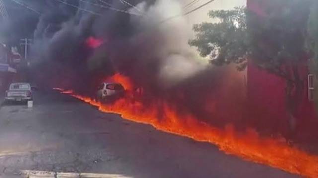 Mexico railway and homes engulf by Giant fuel fire