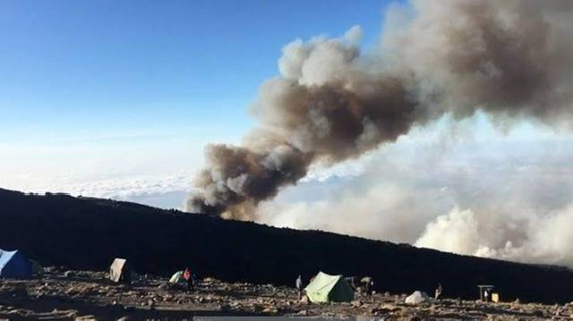 Tanzanian Firefighters containing blaze on Mount Kilimanjaro