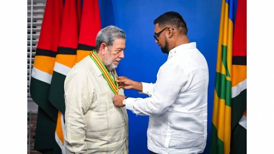 SVG PM Gonsalves receives Guyana’s second-highest award