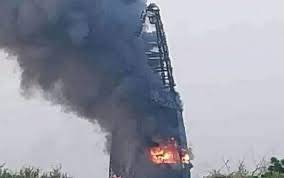 Sudan Khartoum Landmark skyscraper caught fire after a heavy fight