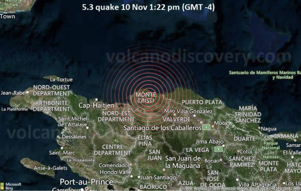 Significant magnitude 5.3 quake hits 21 km east of San Fernando de Monte Cristi, Dominican Republic 