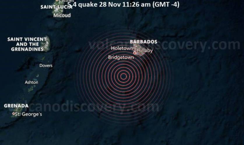 Magnitude 5.4 earthquake strikes near Bridgetown, Saint Michael, Barbados